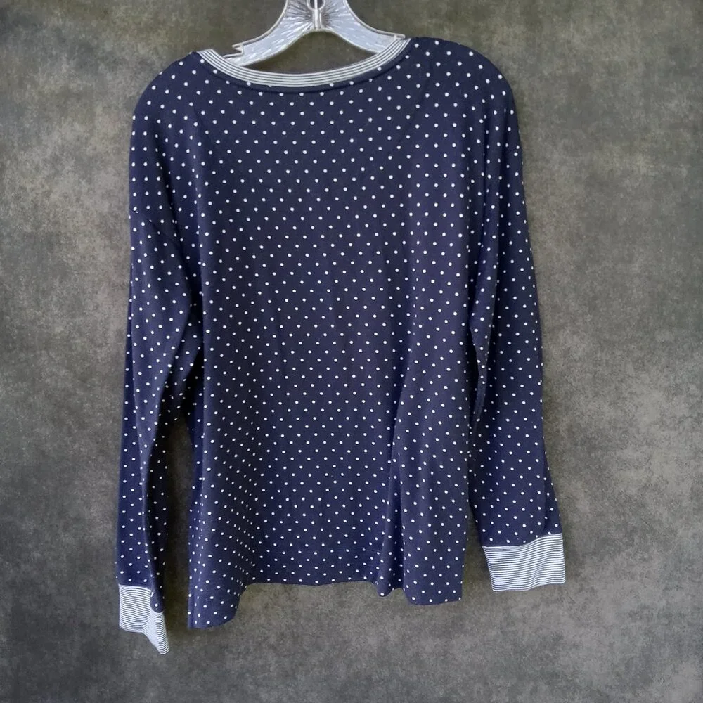 Lauren‎ Ralph Lauren Women's Blue Polka Dot Luxury Logo Top/Pajama Top Size M
